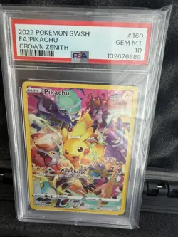 Pokemon 2023 Pikachu Secret Rare Full Art 160/159 Crown Zenith PSA 10 - Gem Mint - Image 1
