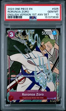 2024 ONE PIECE ENGLISH VERSION 1ST ANNIVERSARY SET #025 RORONOA ZORO PSA 10 - Image 1