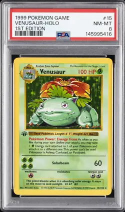 1999 POKEMON BASE SET 1ST EDITION #15 VENUSAUR-HOLO PSA 8 - Image 1
