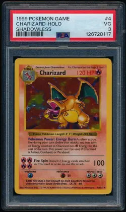 1999 Pokemon Game Charizard #4 Base Set Shadowless Holo Graded PSA 3 VG - Image 1