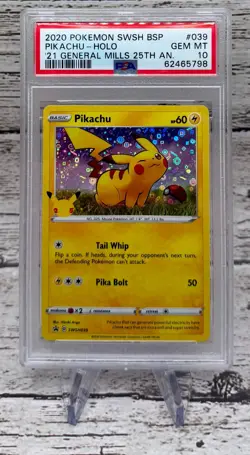 2020 Pokemon SWSH Black Star Promo Pikachu General Mills 25th Holo #039 PSA 10 - Image 1