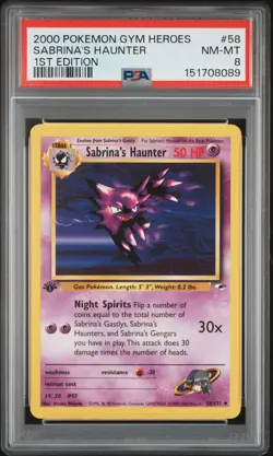2000 POKEMON GYM HEROES 1ST EDITION #58 SABRINA'S HAUNTER PSA 8 - Image 1