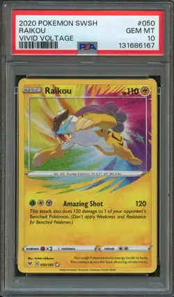 PM - 2020 - POKEMON SWSH - VIVID VOLTAGE - #050 - RAIKOU - PSA 10 (GEM MINT) - Image 1