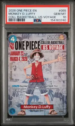 2026 ONE PIECE COLLEGE BASKETBALL: US VOYAGE PROMOS #055 MONKEY D. LUFFY PSA 10 - Image 1