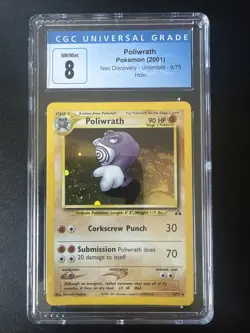 CGC 8 Pokemon Neo Discovery Unlimited Poliwrath Holo Rare 9/75 Mint 2001 - Image 1