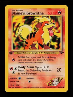 Blaine's Growlithe 62/132 1st Edition Common Gym Challenge Pokemon Cards - Image 1
