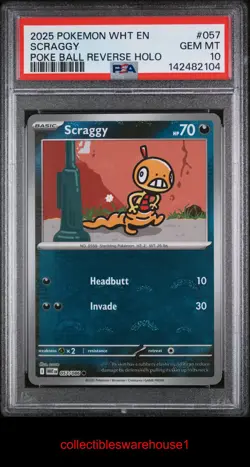 Pokemon White Flare Scraggy Poke Ball Reverse Holo 057 PSA 10 - Image 1