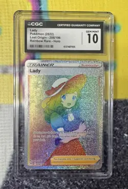 Lady Rainbow Rare Holo #208/196 Lost Origin Pokemon 2022 CGC 10 Gem Mint - Image 1