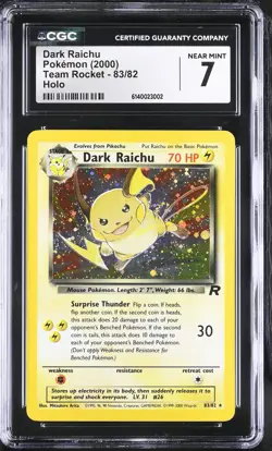 CGC 7 DARK RAICHU 83/82 HOLO TEAM ROCKET POKEMON NEAR MINT - Image 1