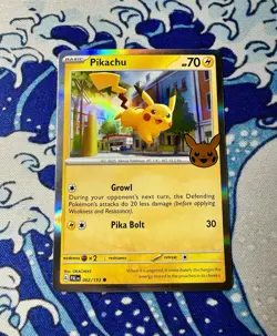 Pokemon Pikachu Stamped 062/193 Trick or Trade 2023 Rainbow Holo NM Pack Fresh ✨ - Image 1