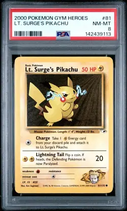 2000 Pokemon Gym Heroes LT. Surge’s Pikachu #81 PSA 8 - Image 1