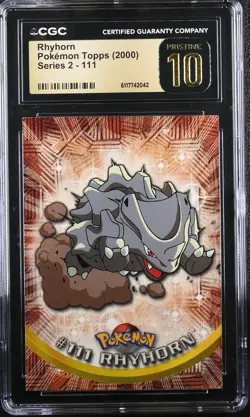 Pokemon Topps Series 2 TV Rhyhorn CGC 10 PRISTINE Low Pop - Image 1