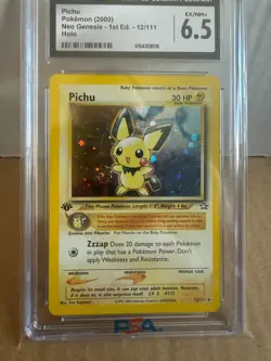 2000 Pokemon Neo Genesis Pichu Holo Rare 1st Edition 12/111 CGC 6.5 SWIRL - Image 3