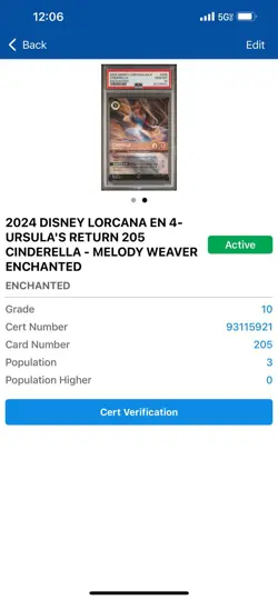 Disney Lorcana URSULA’S RETURN Enchanted CINDERELLA Melody Weaver - PSA 10! GM! - Image 2