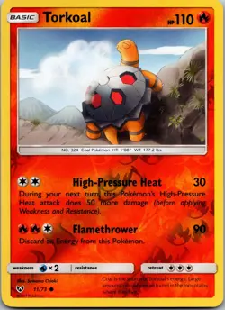 Torkoal 11/73 Common Shining Legends Pokemon Reverse Holo Near Mint - Image 1