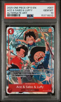 One Piece Carrying on His Will - Ace & Sabo & Luffy - OP13-007 Alt Art - PSA 10 - Image 1