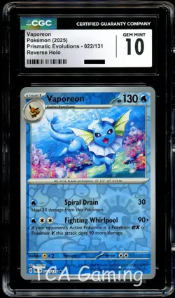 CGC 10 GEM MINT Vaporeon 022/131 REVERSE HOLO Prismatic Evolutions Pokemon Card - Image 1