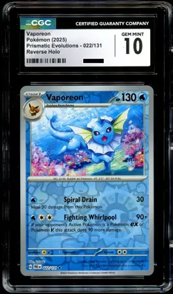 CGC 10 GEM MINT Vaporeon 022/131 REVERSE HOLO Prismatic Evolutions Pokemon Card - Image 2