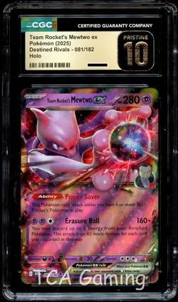 CGC 10 PRISTINE Team Rocket's Mewtwo Ex 081/182 HOLO RARE Pokemon Card - Image 1