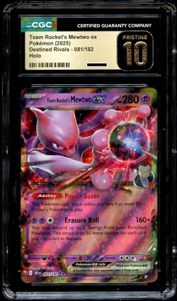 CGC 10 PRISTINE Team Rocket's Mewtwo Ex 081/182 HOLO RARE Pokemon Card - Image 2