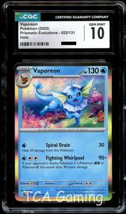 CGC 10 GEM MINT Vaporeon 022/131 HOLO RARE Prismatic Evolutions Pokemon Card - Image 1