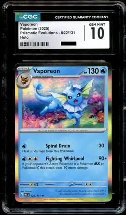 CGC 10 GEM MINT Vaporeon 022/131 HOLO RARE Prismatic Evolutions Pokemon Card - Image 2