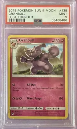 2018 POKEMON SUN & MOON LOST THUNDER GRANBULL #138 PSA 9 MINT POP 1 138/214 - Image 1