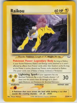 Pokemon TCG Raikou (22) Rare Neo Revelation 22/64 - Image 1