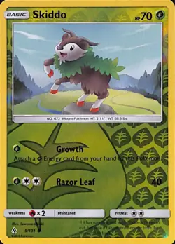 Skiddo 9 Common Pokemon Forbidden Light 131 Reverse Holo 2018 - Image 1