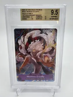 BGS 9.5 GEM MINT One Piece Monkey.D.Luffy P-041 1st Anniversary Winner Gold - Image 1