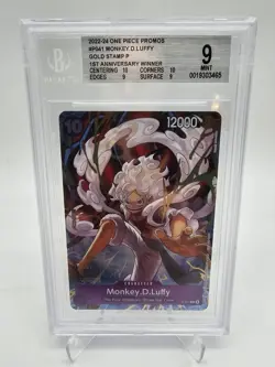 BGS 9 MINT One Piece Monkey.D.Luffy P-041 1st Anniversary Winner Gold Stamp - Image 1