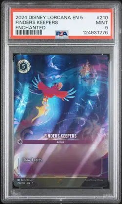2024 DISNEY LORCANA EN 5-SHIMMERING SKIES ENCHANTED #210 FINDERS KEEPERS PSA 9 - Image 1