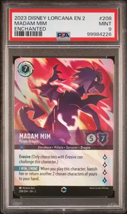 2023 DISNEY LORCANA EN 2-RISE OF THE FLOODBORN MADAM MIM - PURPLE DRAGON PSA 9 - Image 1