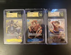 One Piece Card Game Tin Pack Vol.2 Promo CGC pristine 10 Lot - Luffy, Ace, Sabo - Image 1