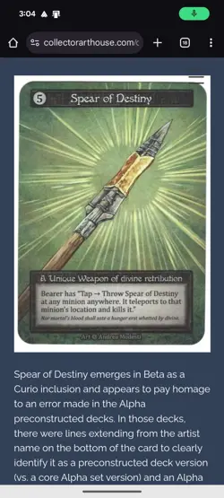 Spear of Destiny CURIO Beta - Sorcery: Contested Realm Ultra Rare Artifact - Image 4