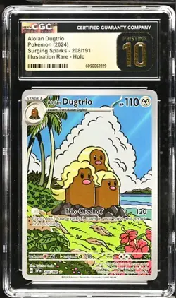 POKEMON CGC PRISTINE 10 ALOLAN DUGTRIO ILLUSTRATION RARE 208 SURGING SPARKS - Image 1