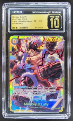 2025 ONE PIECE MONKEY D. LUFFY SECRET RARE OP11-118 CGC 10 PRISTINE TL3 - Image 1