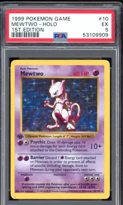 1999 Pokemon Base Set Mewtwo 1st Edition Shadowless 10/102 PSA 5 EX - Image 1