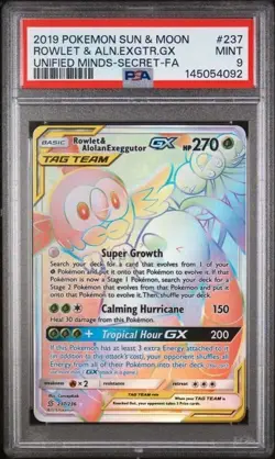 ROWLET & ALOLAN EXEGGUTOR GX #237 PSA 9 2019 POKEMON SUN & MOON UNIFIED MINDS FA - Image 1