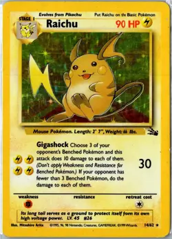 Vintage Pokemon Card - Raichu Fossil 14/62 1999 Rare Holo Unlimited HP - Image 1