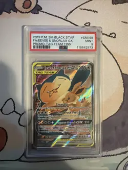 2019 POKEMON SM BLACK STAR PROMO #SM169 FA/EEVEE & SNORLAX GX PSA MINT 9 - Image 1