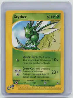 2002 Scyther 57/147 Uncommon Pokemon Card Aquapolis Regular LP - Image 1