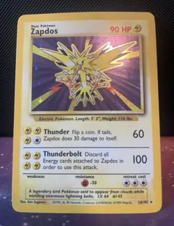Zapdos 16/102 Pokemon Base Set Holo Unlimited Rare 1999 WoTC MP - Image 4