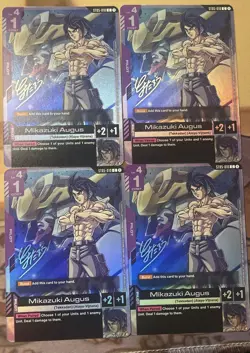 4x Mikazuki Augus Promo Prerelease Foil Gundam Card Game ST05-010 Signature - Image 1