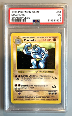 Pokemon Card 1999 Base Set Shadowless MACHOKE 34/102 PSA 3 - Image 1