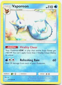 VAPOREON 42/236 UC COSMIC ECLIPSE POKEMON LP - Image 1