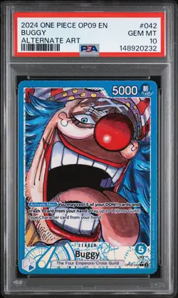 2024 ONE PIECE OP09-EMPERORS IN THE NEW WORLD ALTERNATE ART #042 BUGGY PSA 10 - Image 1