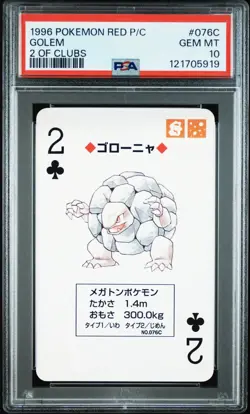 1996 POKEMON RED VERSION PLAYING CARDS 076C GOLEM 2 OF CLUBS PSA10 - Image 1