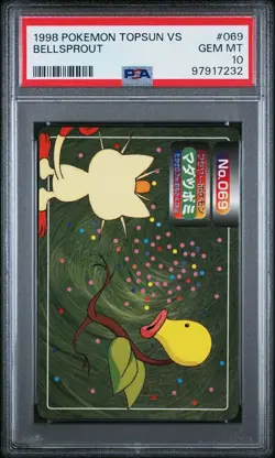 PSA 10 GEM MINT Bellsprout Vs. Meowth Topsun Carddass Vend Pokemon 1998 POP 11 - Image 1