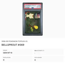 PSA 10 GEM MINT Bellsprout Vs. Meowth Topsun Carddass Vend Pokemon 1998 POP 11 - Image 2